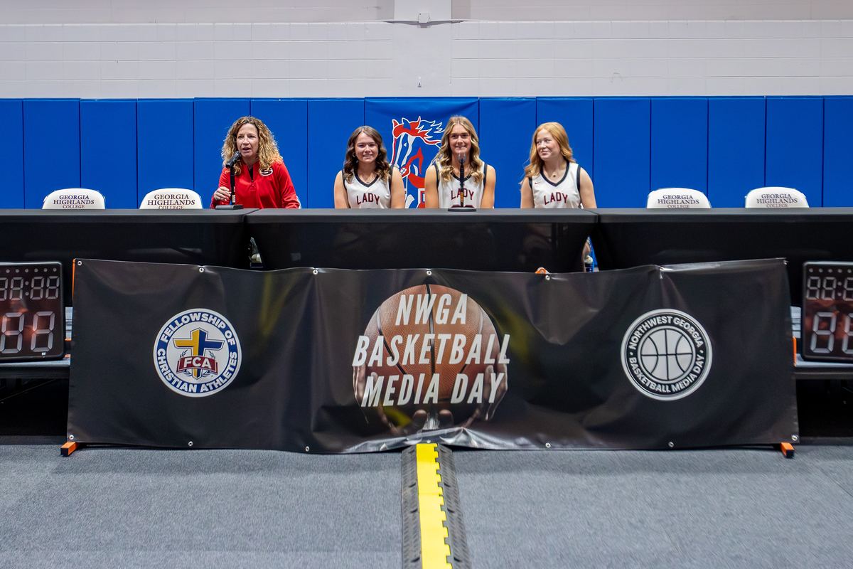 Sonoraville players and coaches on the Media Day 2025 interview stage